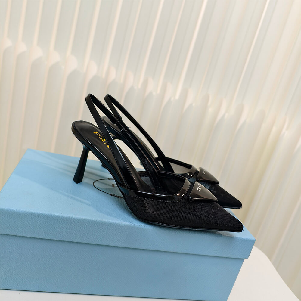 PRADA Mesh fabric slingback pumps
